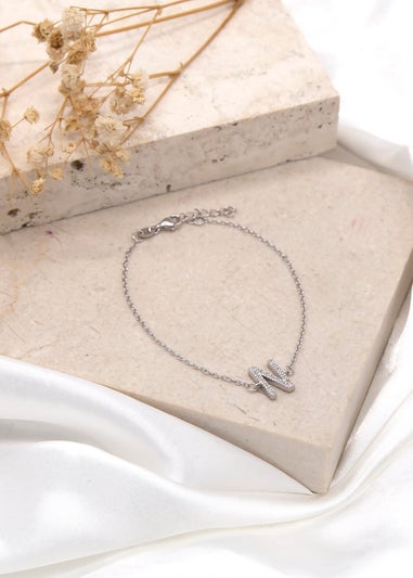 Golden Moments Sterling Silver CZ 'N' Initial Bracelet