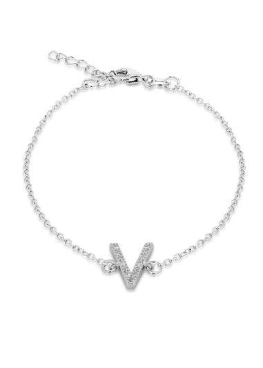 Golden Moments Sterling Silver CZ 'V' Initial Bracelet