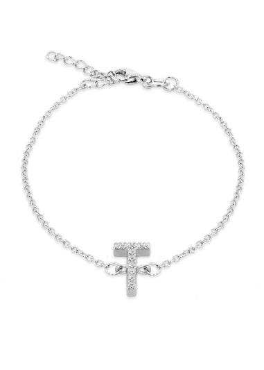 Golden Moments Sterling Silver CZ 'T' Initial Bracelet