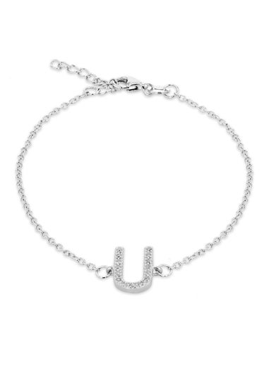 Golden Moments Sterling Silver CZ 'U' Initial Bracelet