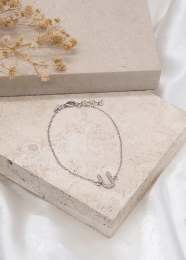 Golden Moments Sterling Silver CZ 'U' Initial Bracelet