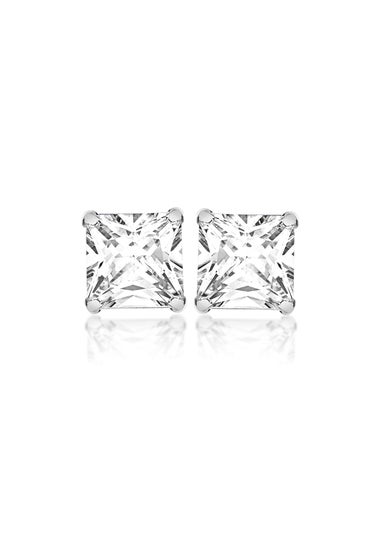 Golden Moments Sterling Silver Square White CZ Stud Earrings