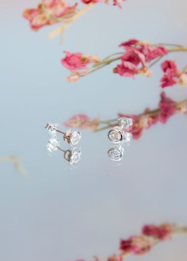 Golden Moments Sterling Silver CZ Stud Earrings