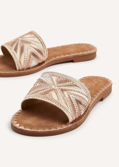 Linzi Cabana Rose Gold Aztec Design Flat Sandal