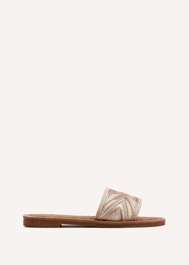 Linzi Cabana Rose Gold Aztec Design Flat Sandal - Matalan