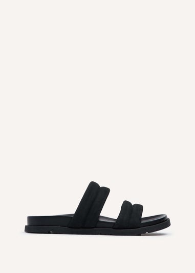 Linzi Fion Black Faux Nubuck Padded Double Strap Footbed Sandal