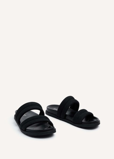 Linzi Fion Black Faux Nubuck Padded Double Strap Footbed Sandal