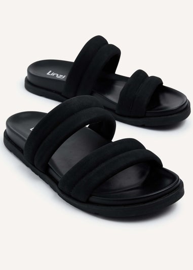 Linzi Fion Black Faux Nubuck Padded Double Strap Footbed Sandal