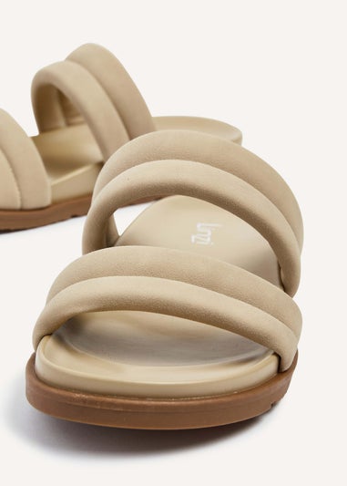 Linzi Fion Beige Faux Nubuck Padded Double Strap Footbed Sandal