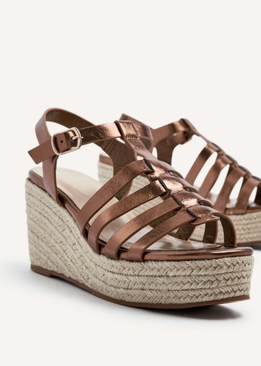 Linzi Gemini Bronze Faux Leather Gladiator Wedges