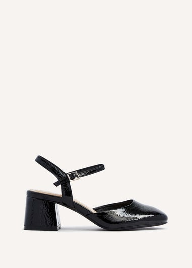 Linzi Dianne Black Faux Patent Leather Closed Toe Block Heeled