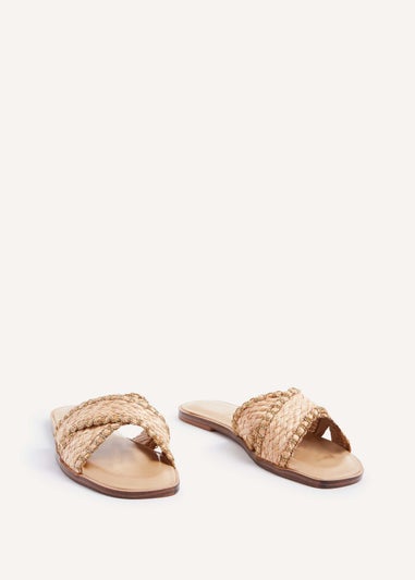 Linzi Honey Brown & Rose Gold Woven Crossover Flat Slider Sandals