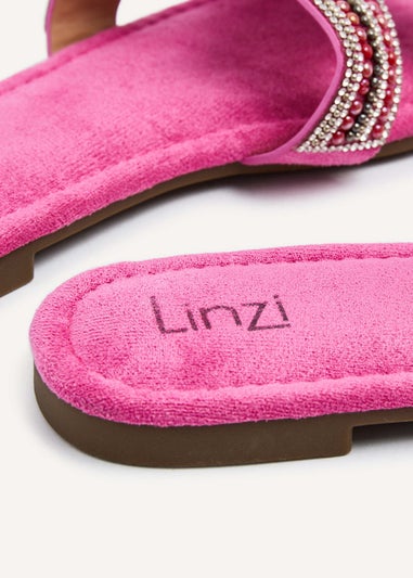 Linzi Indira Fuchsia Suede Aztec Design Embellished Slider Sandal