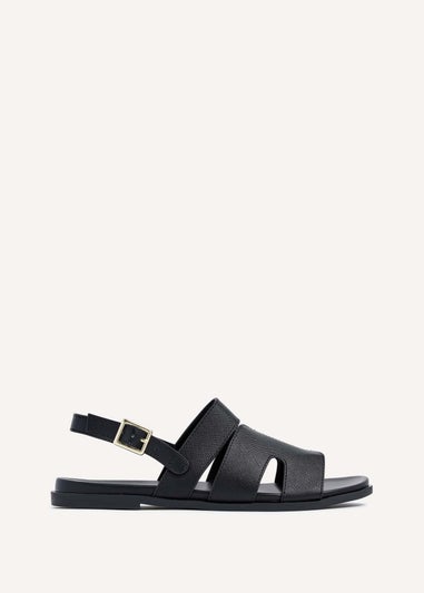 Linzi Island Black Faux Leather Two Part Cut Out Sandal