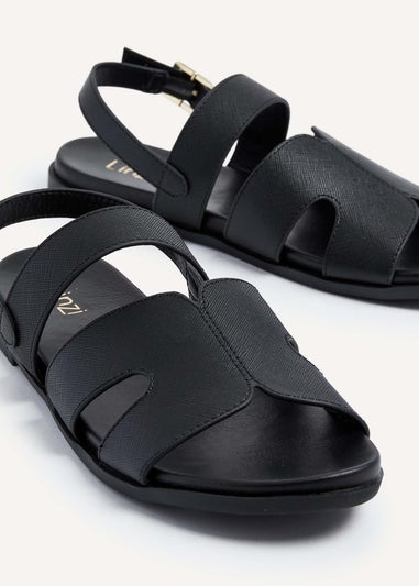 Linzi Island Black Faux Leather Two Part Cut Out Sandal