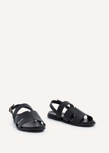 Linzi Island Black Faux Leather Two Part Cut Out Sandal