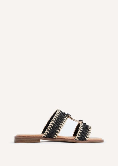 Linzi Jojo Black Raffia Double Strap Flat Sandal