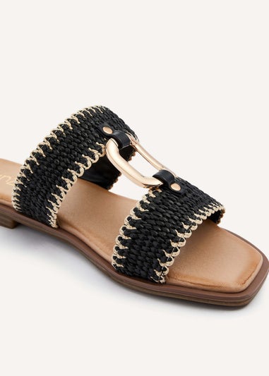 Linzi Jojo Black Raffia Double Strap Flat Sandal