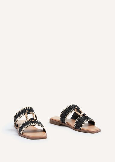 Linzi Jojo Black Raffia Double Strap Flat Sandal