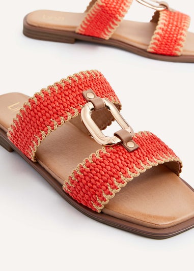 Linzi Jojo Orange Raffia Double Strap Flat Sandal