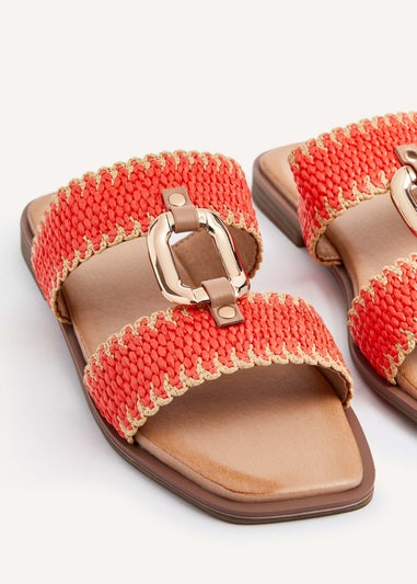 Linzi Jojo Orange Raffia Double Strap Flat Sandal