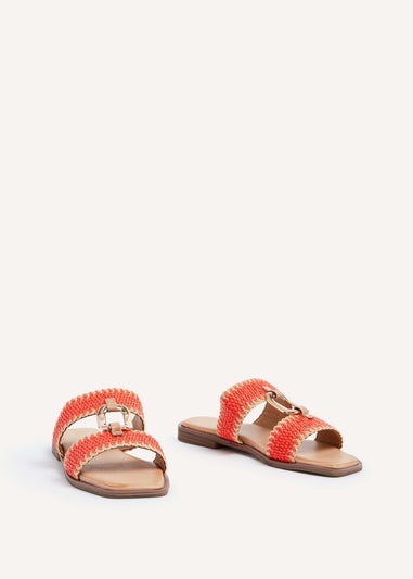 Linzi Jojo Orange Raffia Double Strap Flat Sandal