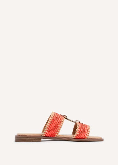 Linzi Jojo Orange Raffia Double Strap Flat Sandal