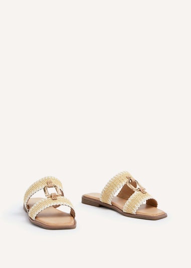 Linzi Jojo Natural Raffia Double Strap Flat Sandal