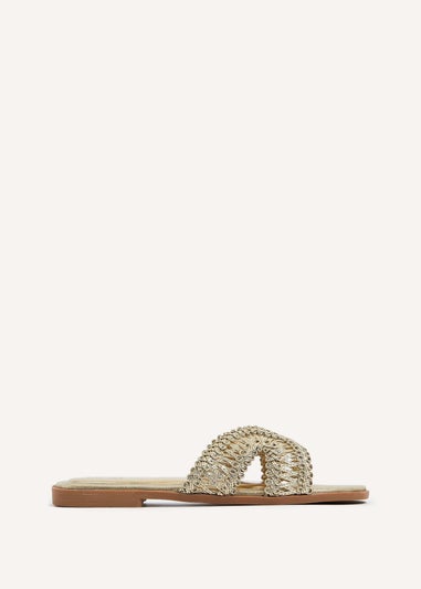 Linzi Kalina Gold Faux Leather Knitted Slider Sandal