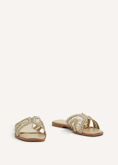 Linzi Kalina Gold Faux Leather Knitted Slider Sandal