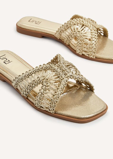 Linzi Kalina Gold Faux Leather Knitted Slider Sandal