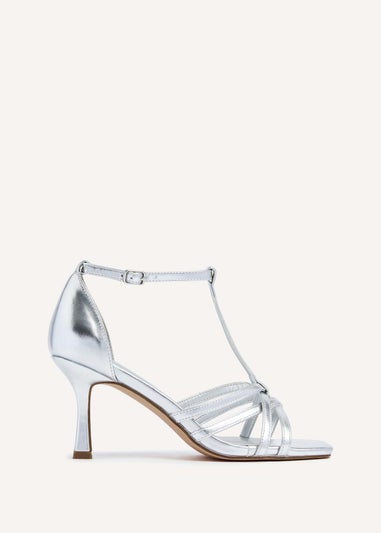 Linzi Lilah Silver Faux Leather T-Bar High Heel