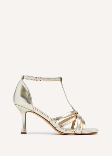 Linzi Lilah Gold Faux Leather T-Bar High Heel