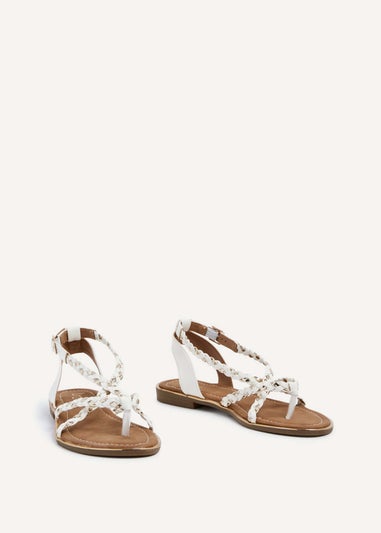 Linzi Nova White & Gold Faux Leather Plaited Gladiator Style Sandal