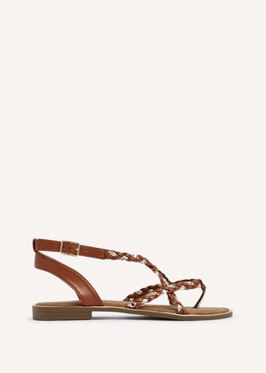 Linzi Nova Tan & Gold Faux Leather Plaited Gladiator Style Sandal