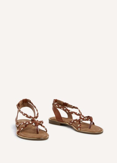 Linzi Nova Tan & Gold Faux Leather Plaited Gladiator Style Sandal