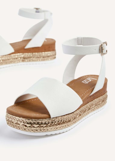 Linzi Marisol Wide Fit White Faux Leather Flatform Sandal