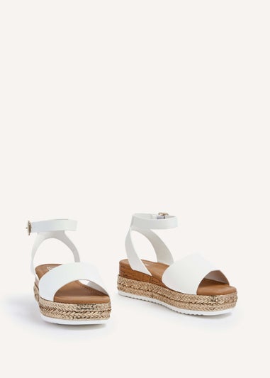 Linzi Marisol Wide Fit White Faux Leather Flatform Sandal