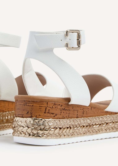 Linzi Marisol Wide Fit White Faux Leather Flatform Sandal