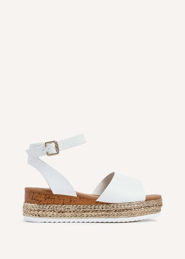 Linzi Marisol Wide Fit White Faux Leather Flatform Sandal