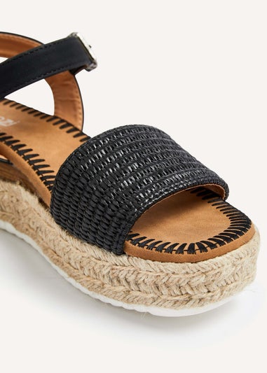 Linzi Panama Black Raffia Two Part Espadrille Inspired Flatform Sandal