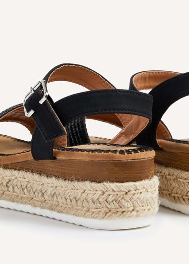 Linzi Panama Black Raffia Two Part Espadrille Inspired Flatform Sandal