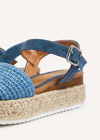 Linzi Panama Blue Raffia Two Part Espadrille Inspired Flatform Sandal