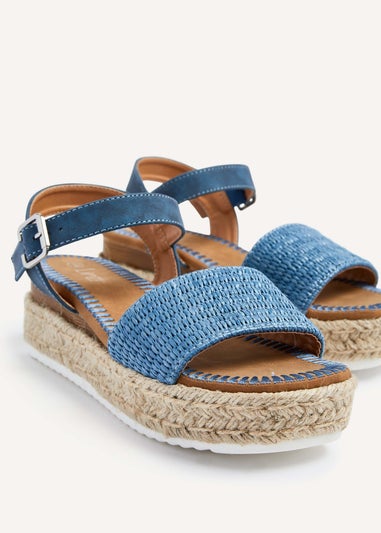 Linzi Panama Blue Raffia Two Part Espadrille Inspired Flatform Sandal