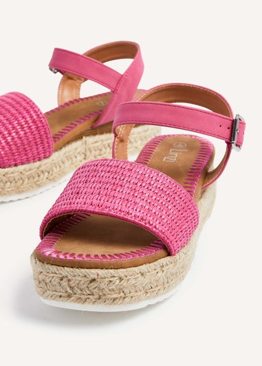 Linzi Panama Fuchsia Raffia Two Part Espadrille Inspired Flatform Sandal