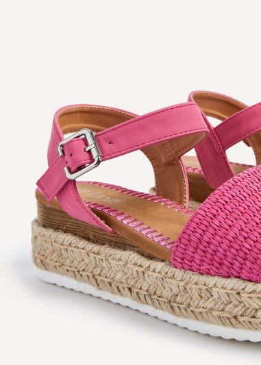 Linzi Panama Fuchsia Raffia Two Part Espadrille Inspired Flatform Sandal