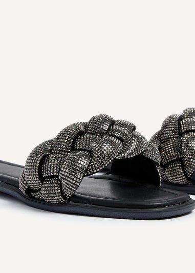 Linzi Pandora Black Diamante Plaited Slider Sandal