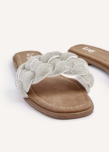 Linzi Pandora Silver Diamante Plaited Slider Sandal