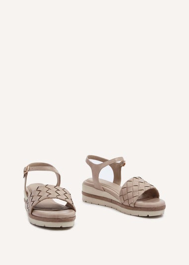 Linzi Penny Brown Faux Leather Woven Wedged Sandal