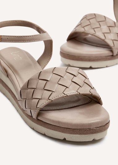 Linzi Penny Brown Faux Leather Woven Wedged Sandal